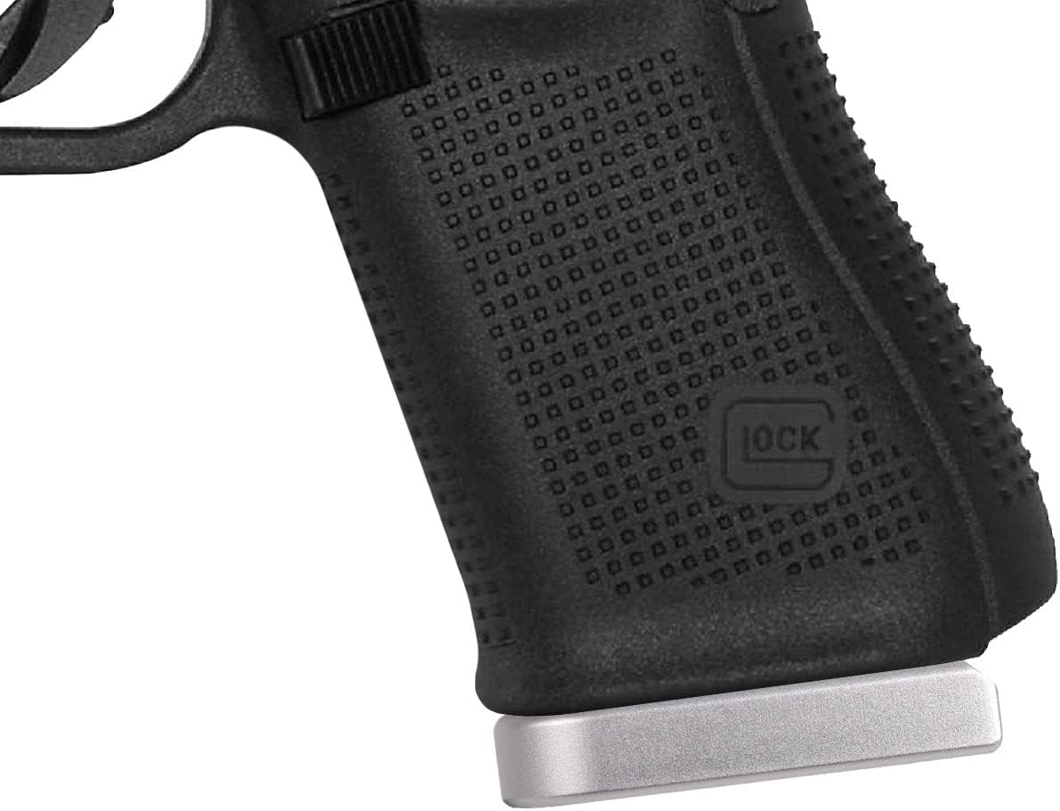 NDZ Performance Placa base de cargador para Glock 17, 19, 22, 23, 34, 45, Gen 5, 0.354in, .40 S&W, aluminio anodizado grabado con láser en plata,