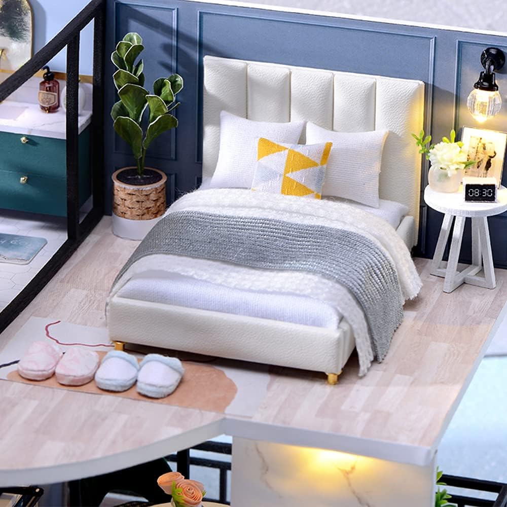 Cutebee – Casa de muñecas en miniatura con muebles, kit de casa de muñecas de madera DIY (hazlo tú mismo), a prueba de polvo, con música, se mueve,