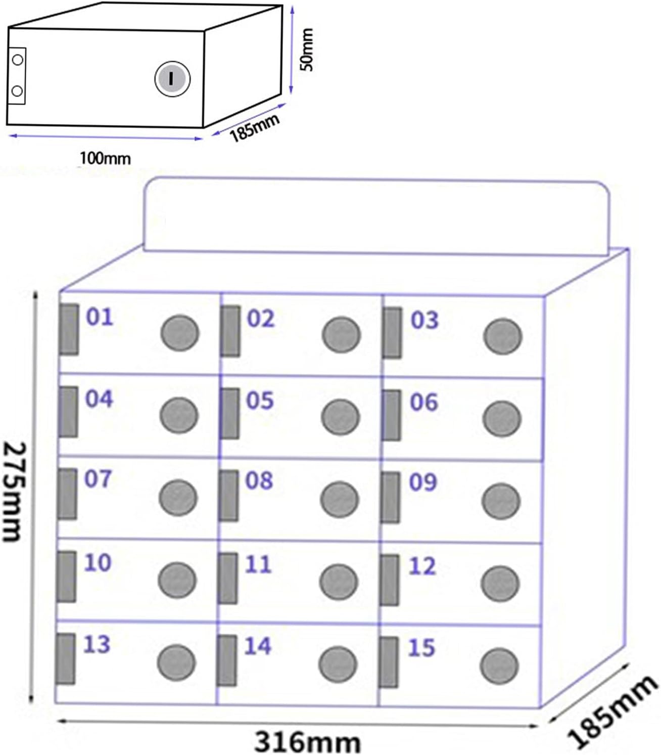 Gabinete de almacenamiento acrílico para teléfonos celulares, caja de casillero para teléfono celular con cerraduras de puerta y llaves, caja de
