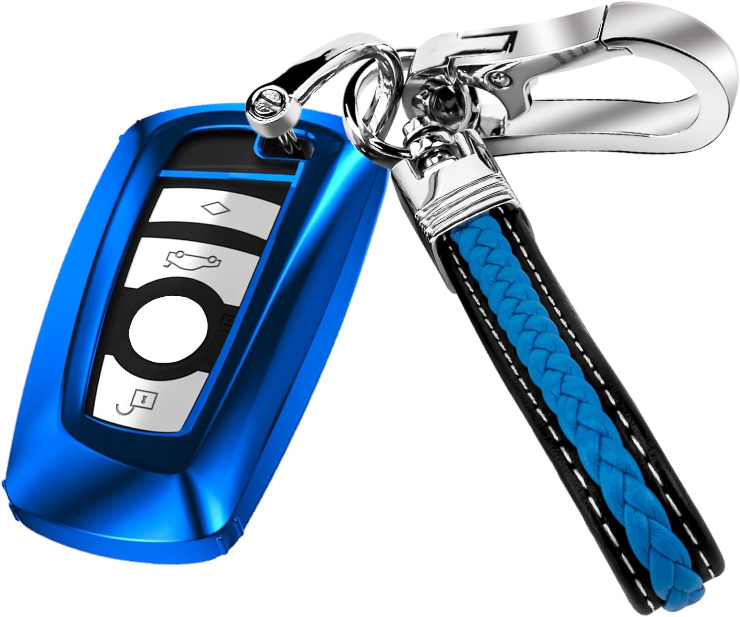 AIHOK Funda para llavero BMW de protección completa con llavero para BMW 1 3 4 5 7 X3 X4 M5 M6 GT3 GT5 Control remoto inteligente, azul