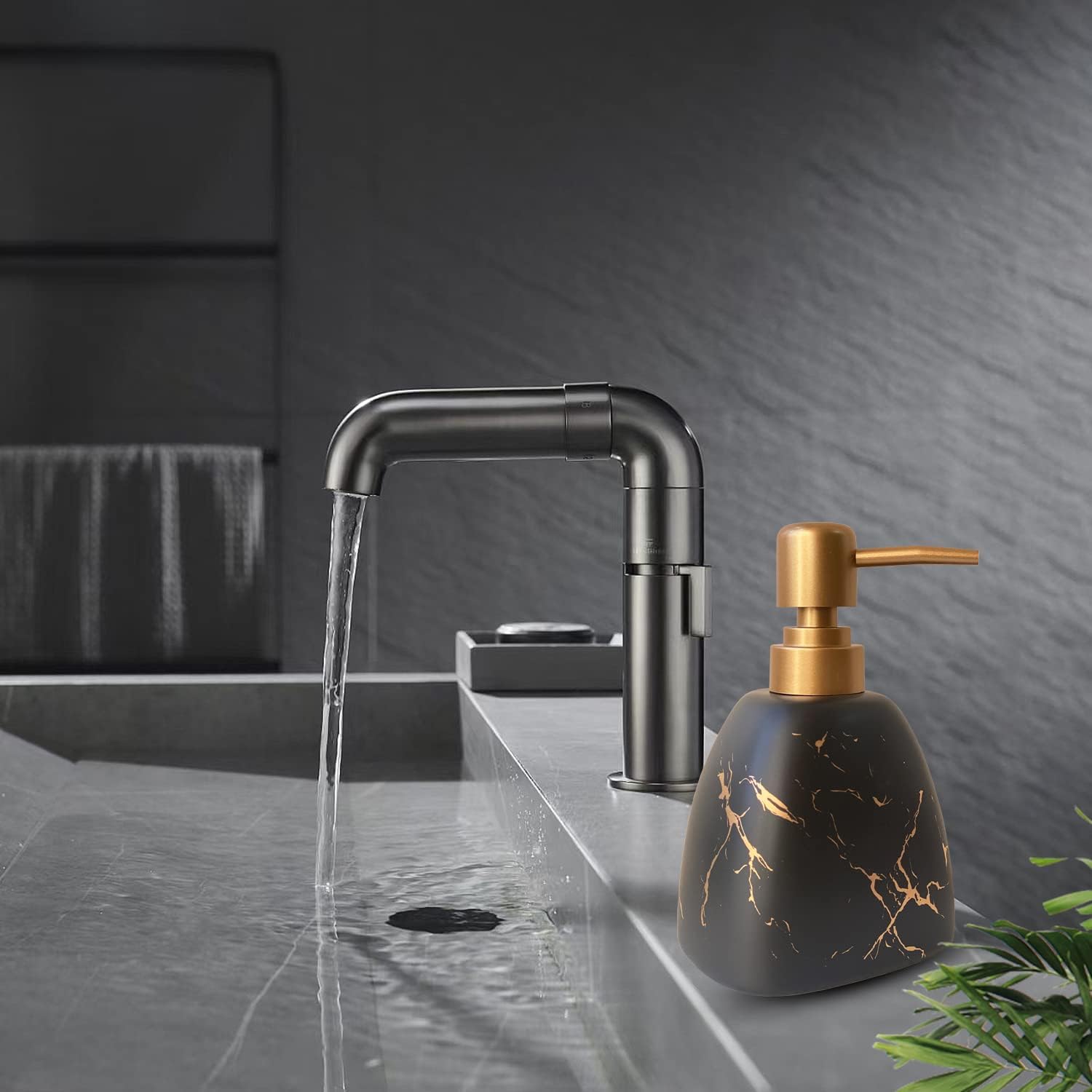 Dispensador de jabón de cerámica para baño, dispensador de jabón negro para platos de cocina, dispensador de jabón con patrón de mármol, dispensador
