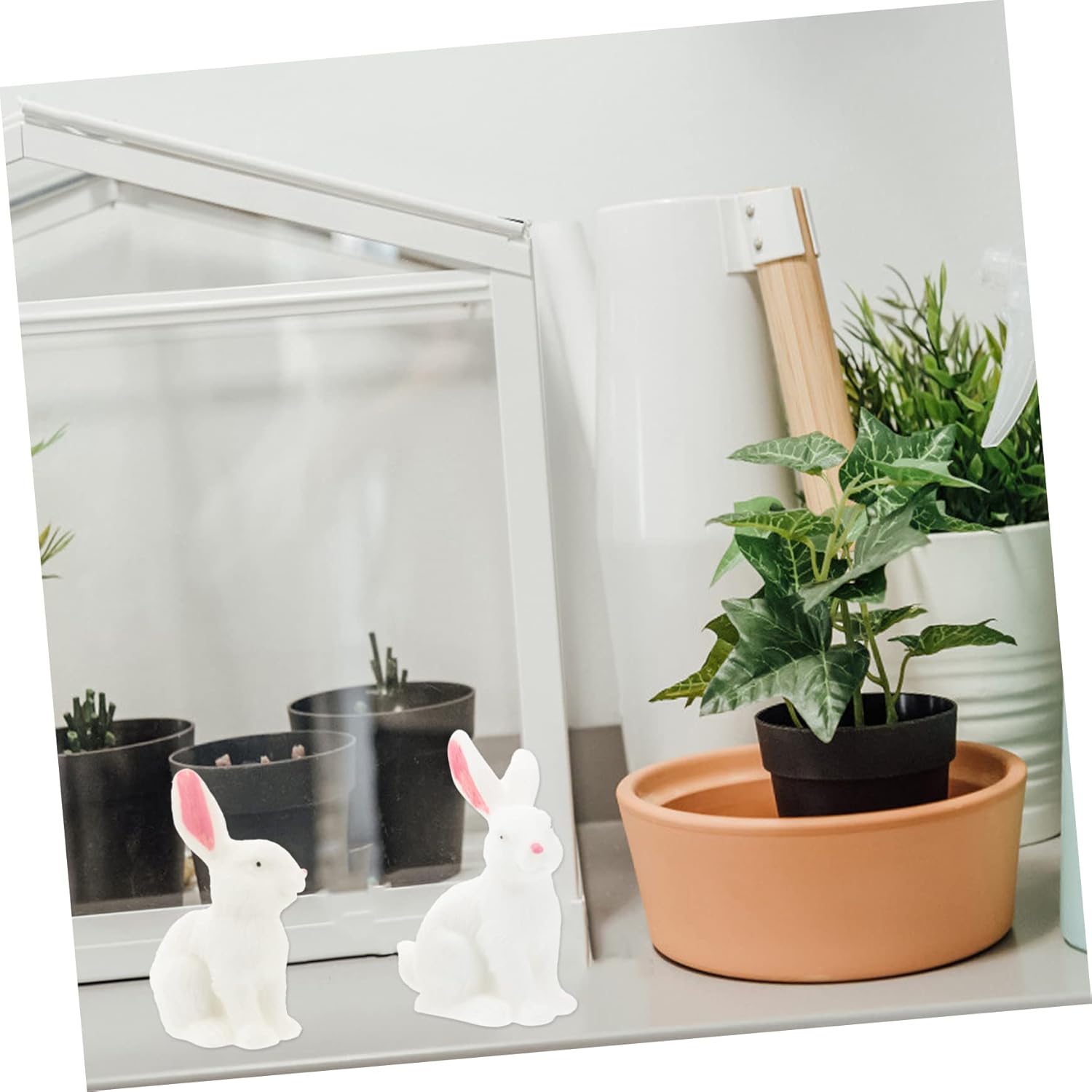 GANAZONO 4 piezas de micro paisaje conejito micro paisaje miniatura Pascua adornos decoraciones animales escultura estatua conejo bonsái decoración