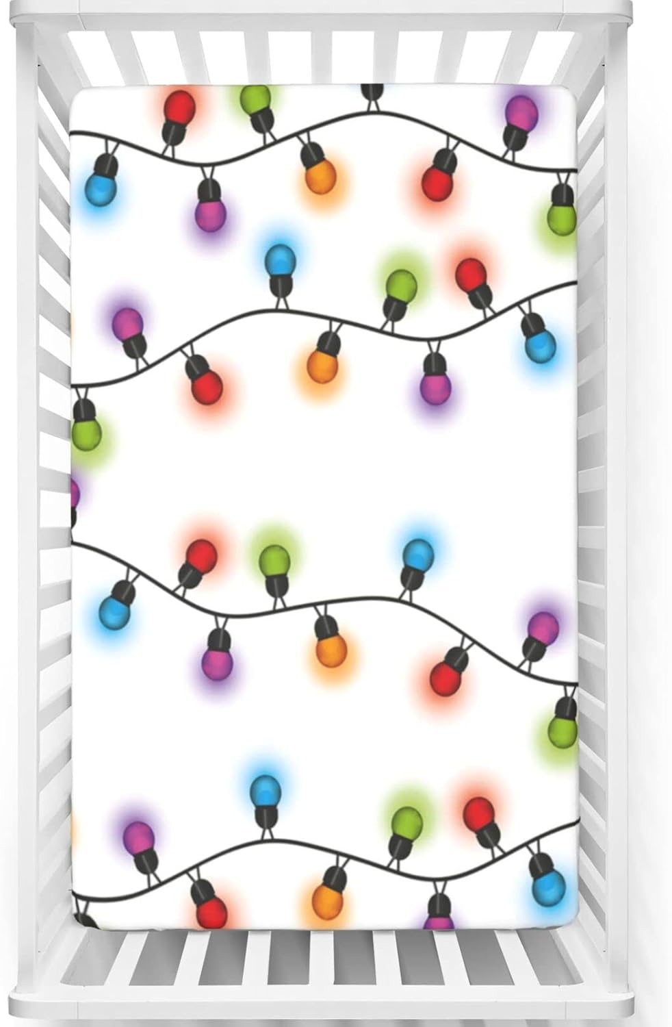 Sábana bajera ajustable para cuna con temática navideña, sábana bajera estándar para cuna para niños y niñas, 52 x 28 pulgadas, multicolor