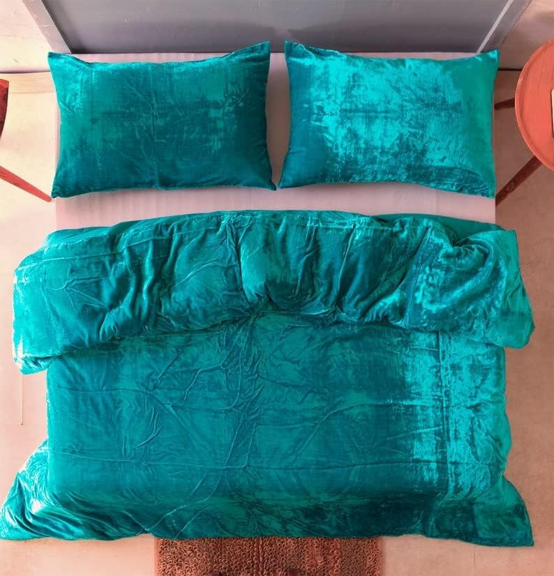 Funda de edredón de terciopelo sólido ultra lujosa, ropa de cama bohemia de 3 piezas, juego de ropa de cama de terciopelo (azul aguamarina, tamaño
