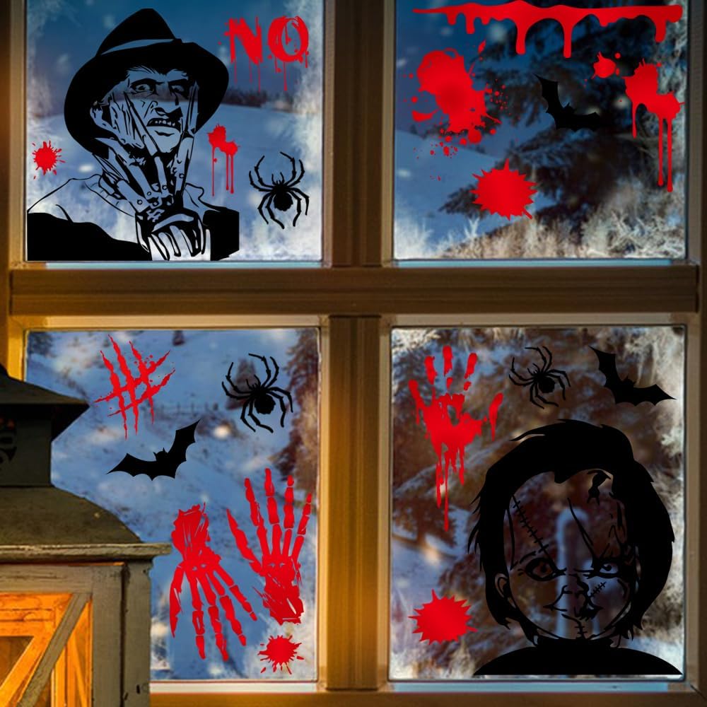 Calcomanías para ventana de Halloween, 9 unidades, calcomanías de ventana de personaje de película de terror, asesino de fantasmas negros,