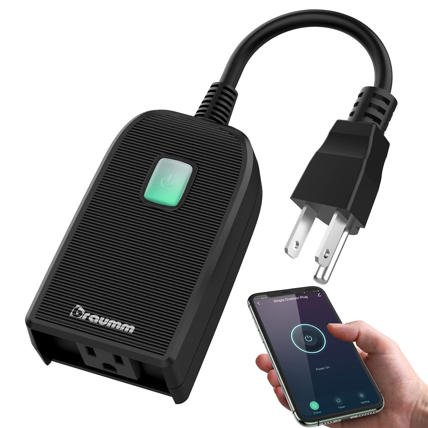 Toma de temporizador Wi-Fi para exteriores, con certificación ETL de 125 VAC15 A, monitor remoto inteligente WiFi para exteriores, resistente a la