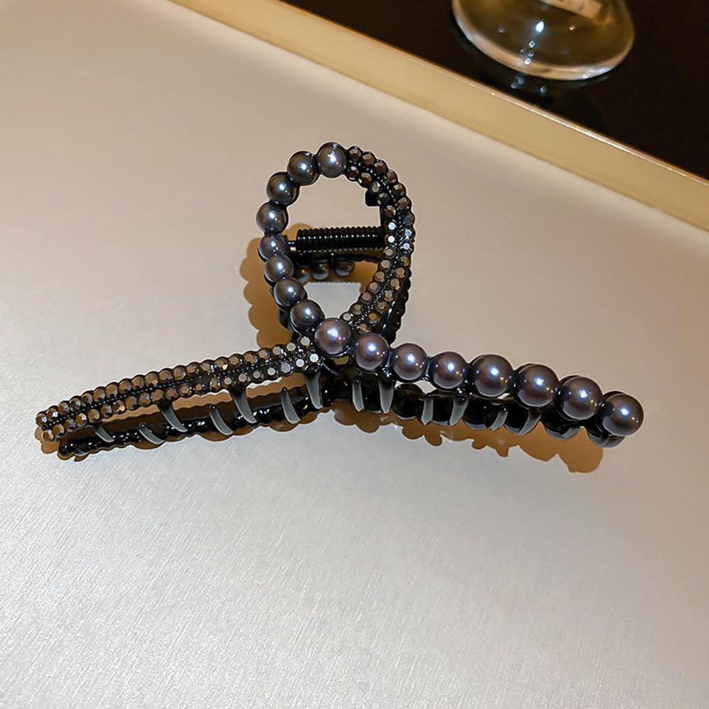 Pinza grande para el cabello con perlas y diamantes de imitación, pinza de mandíbula para el cabello negro, pinza antideslizante para el cabello,