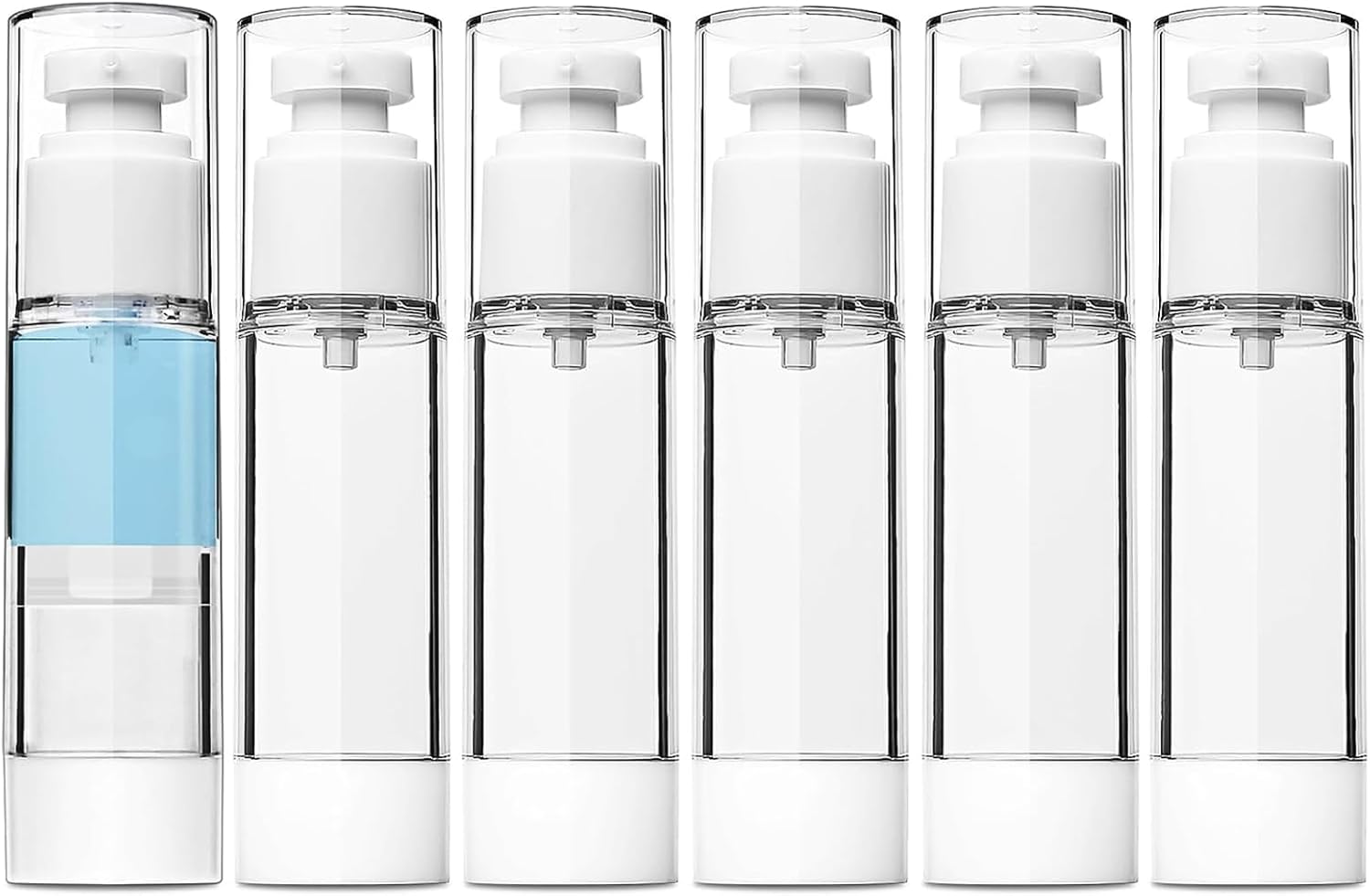TUZAZO Paquete de 6 botellas de bomba sin aire de 1 onza1.0 fl oz, botellas de plástico transparente de tamaño de viaje, recipientes cosméticos