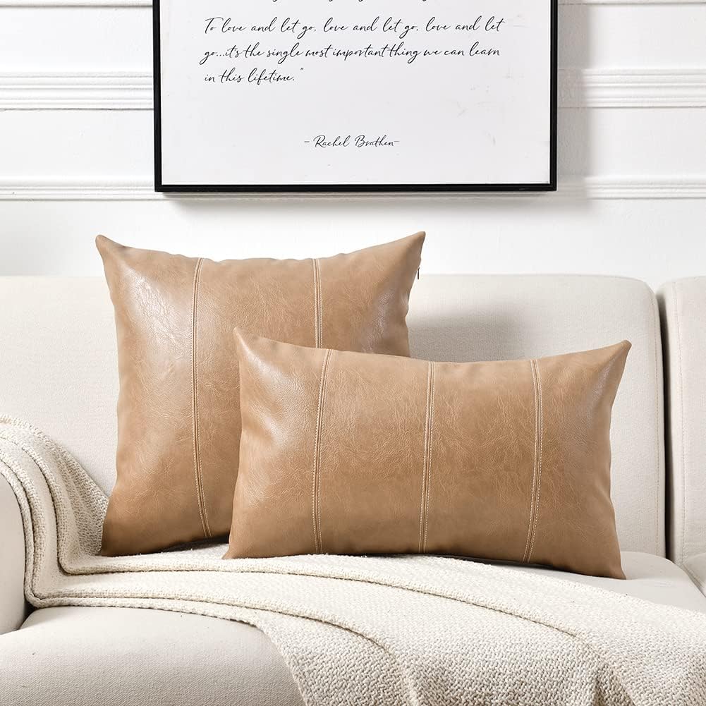 Fancy Homi Fundas de almohada de 22 x 22 pulgadas, 2 paquetes de fundas de almohada decorativas color marrón tostado de 22 x 22 pulgadas para sofá,