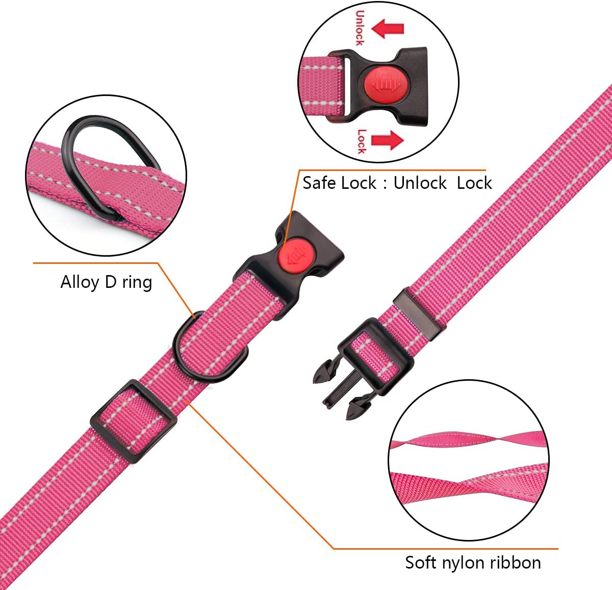 Juego de collar y correa reflectante para perro con hebilla de bloqueo de seguridad, collares de nailon para mascotas, ajustables para perros