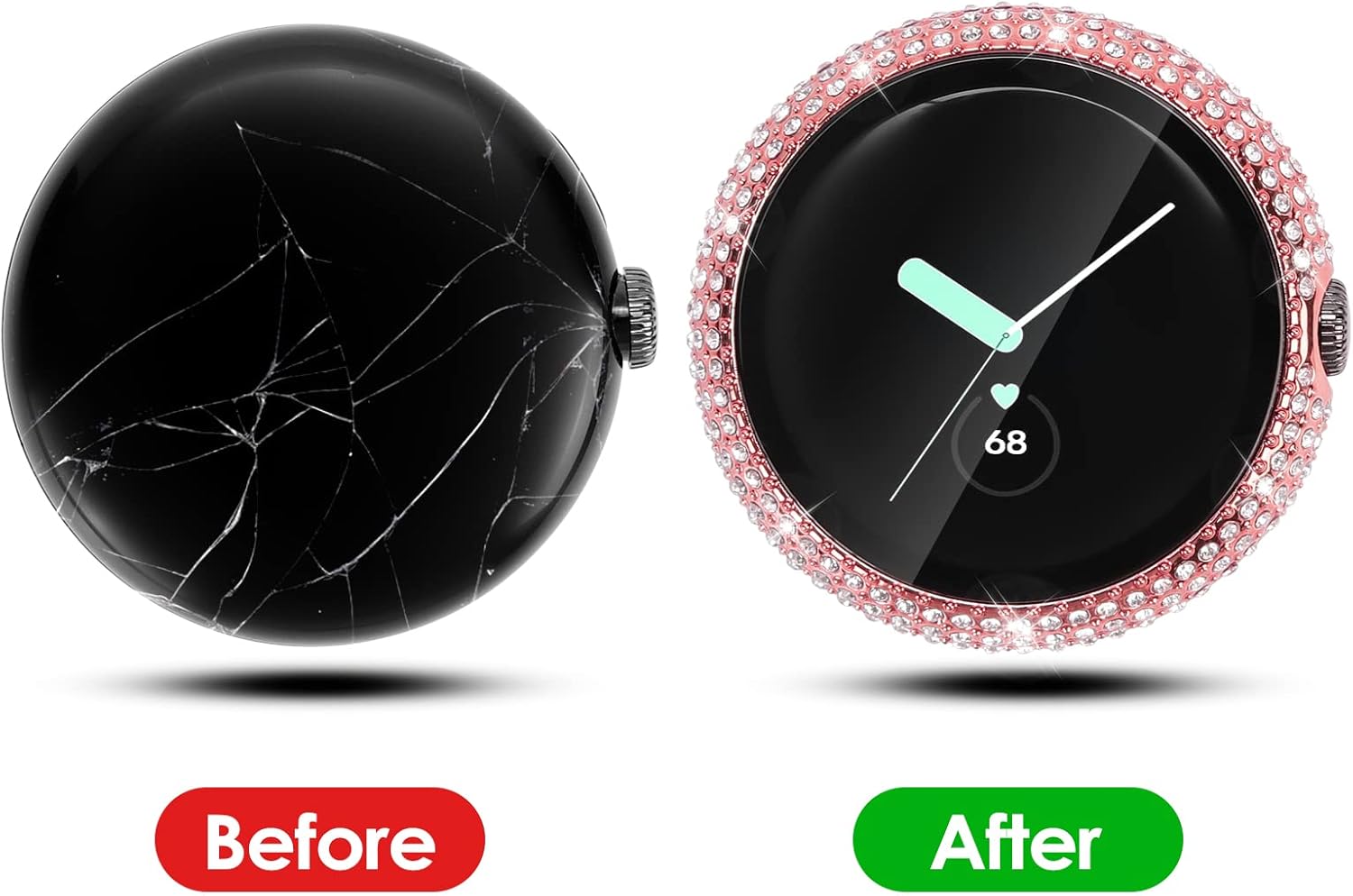 KONAFEI Funda compatible con Google Pixel Watch 2 (2023)  Pixel Watch con protector de pantalla, cubierta protectora brillante de vidrio templado,