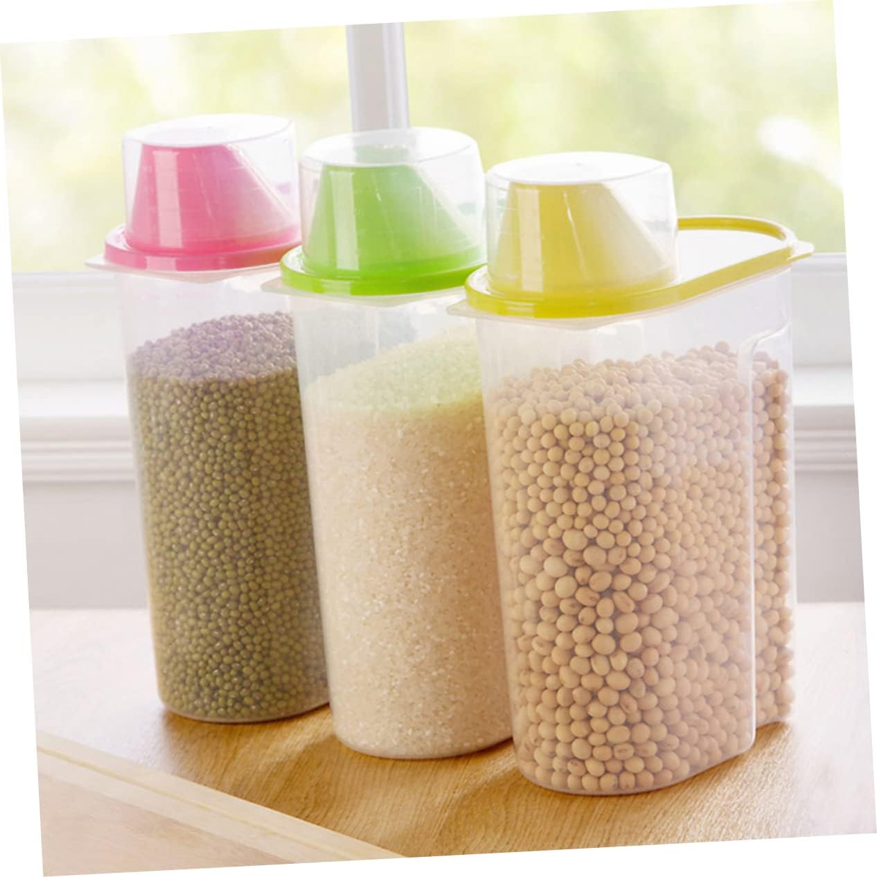 NOLITOY 3 unids contenedores transparentes para granos de cereales contenedores de almacenamiento de café despensa tarro de almacenamiento de nueces