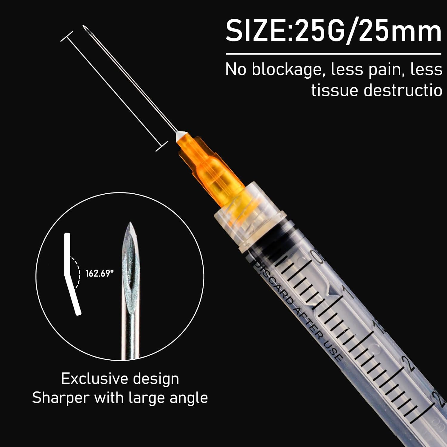 0.1 fl oz 25Ga 0.984 in desechables estériles, envueltos individualmente, paquete de 20