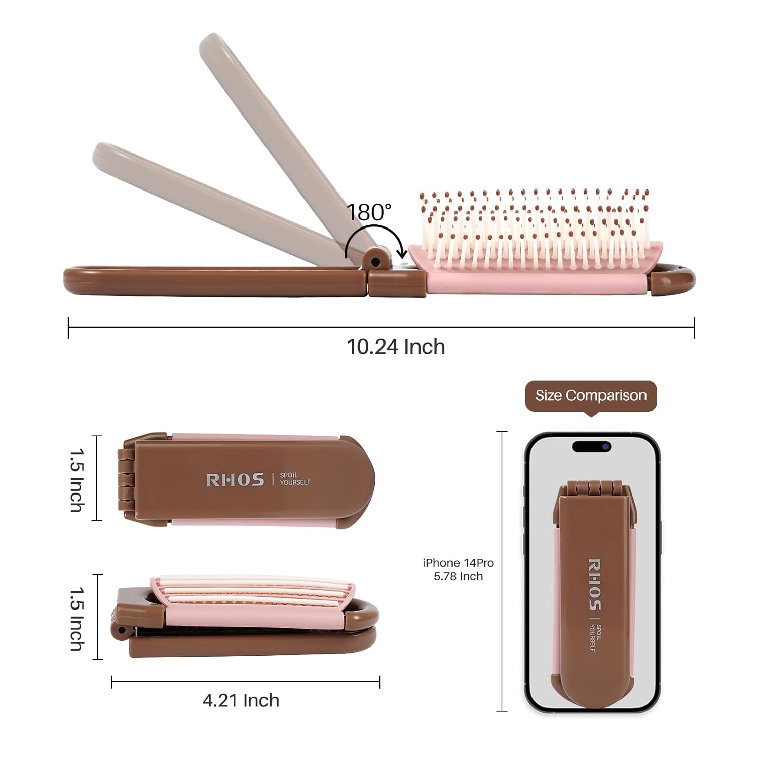 Cepillo plegable con espejo para mujeres, hombres y niños, mini cepillo de pelo portátil para bolso, cepillo de pelo de bolsillo pequeño con cerdas