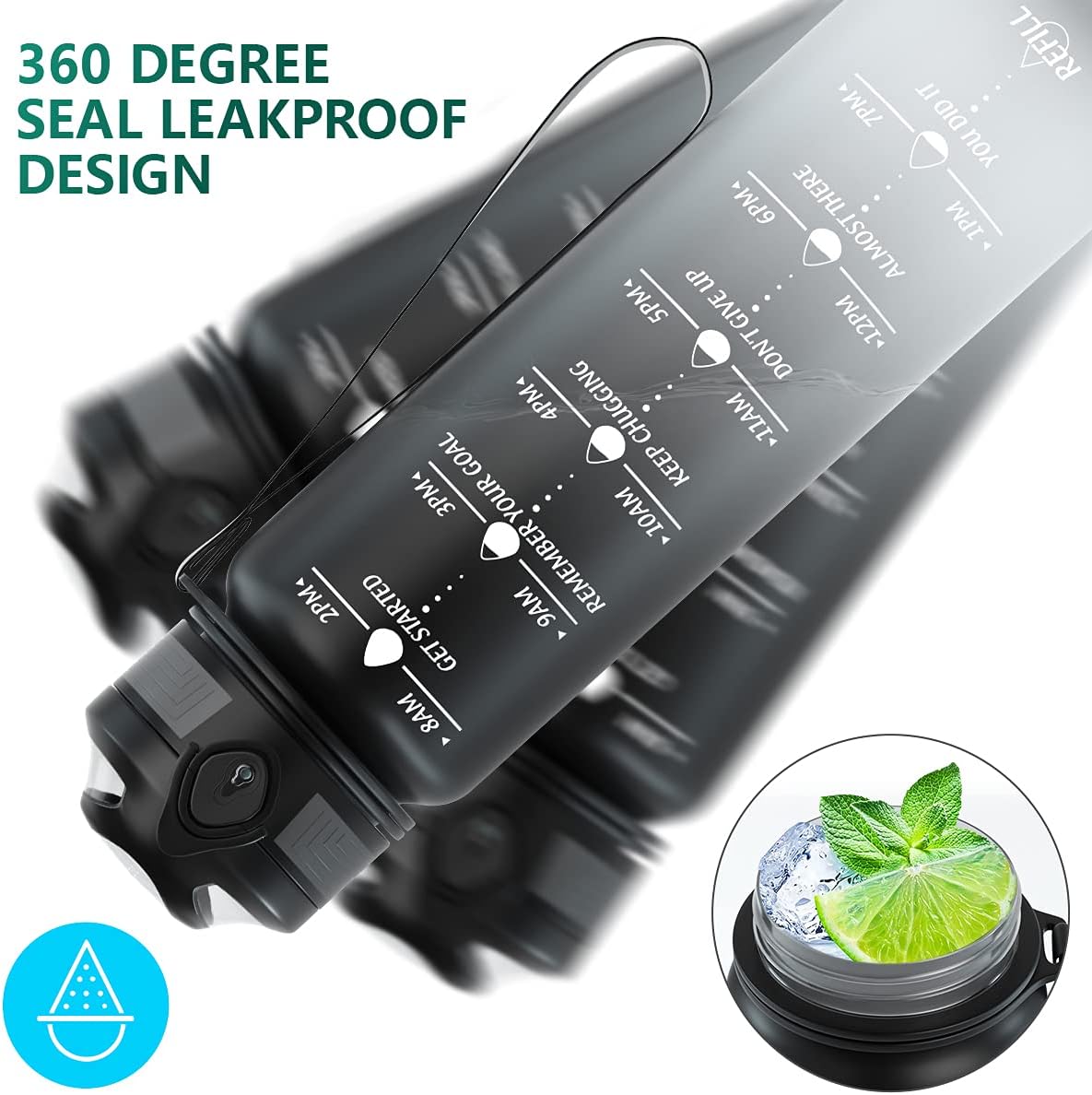 Botellas de agua de 32 onzas con marcador de tiempo y popote, botella de agua motivacional con tiempo para beber, a prueba de fugas, Tritan sin BPA,