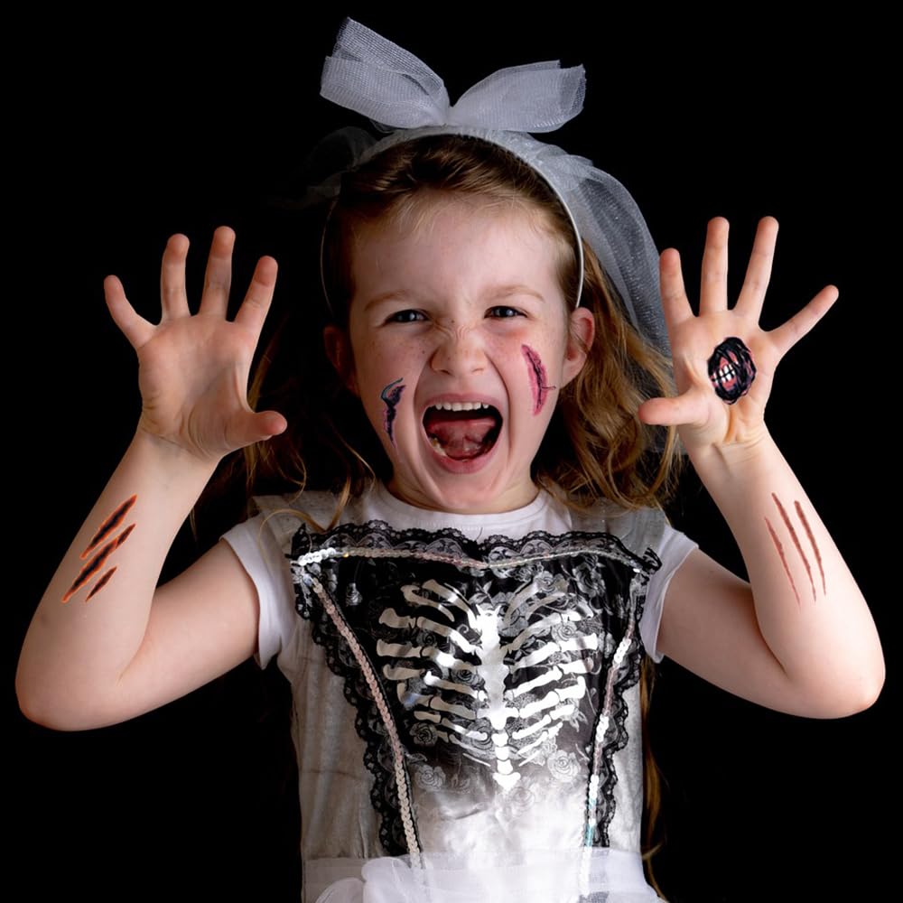 300+ Mixed Styles Temporary Tattoos for Halloween Fun – Both Cute and Scary Patterns – Pumpkin Sugar Spider Scar Skeleton Zombie & More Designs for