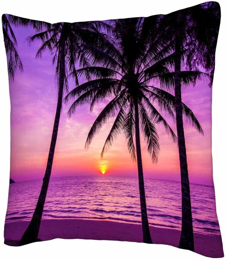 WONDERTIFY Juego de 2 fundas de almohada cuadradas con palmeras y océano, playa, para cojín decorativo, cama, sofá, sofá, morado, 20 x 20 pulgadas