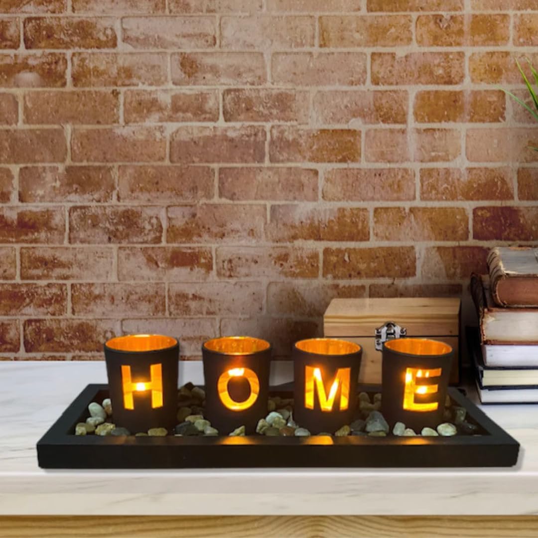 Centro de mesa decorativo para el hogar. El juego incluye 4 portavelas de cristal