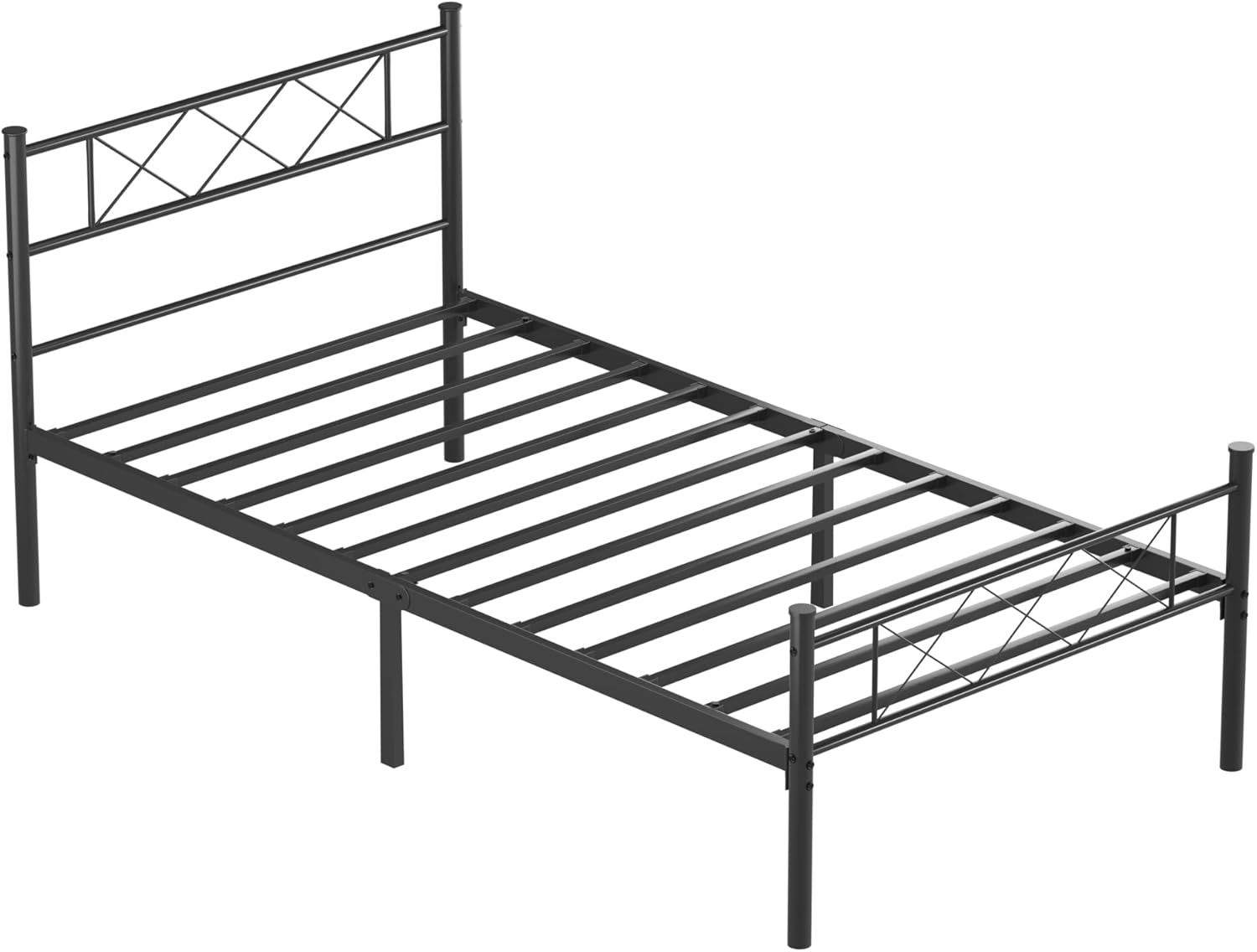 VECELO Base de cama tamaño individual con cabecero, plataforma resistente y base de colchón con soporte de listones de metal, no necesita somier,