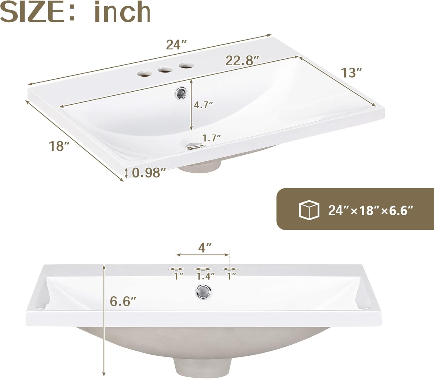 P PURLOVE Mueble de baño de 24 pulgadas con fregadero, armario de almacenamiento de baño con puertas y estante abierto, juego de fregadero de madera