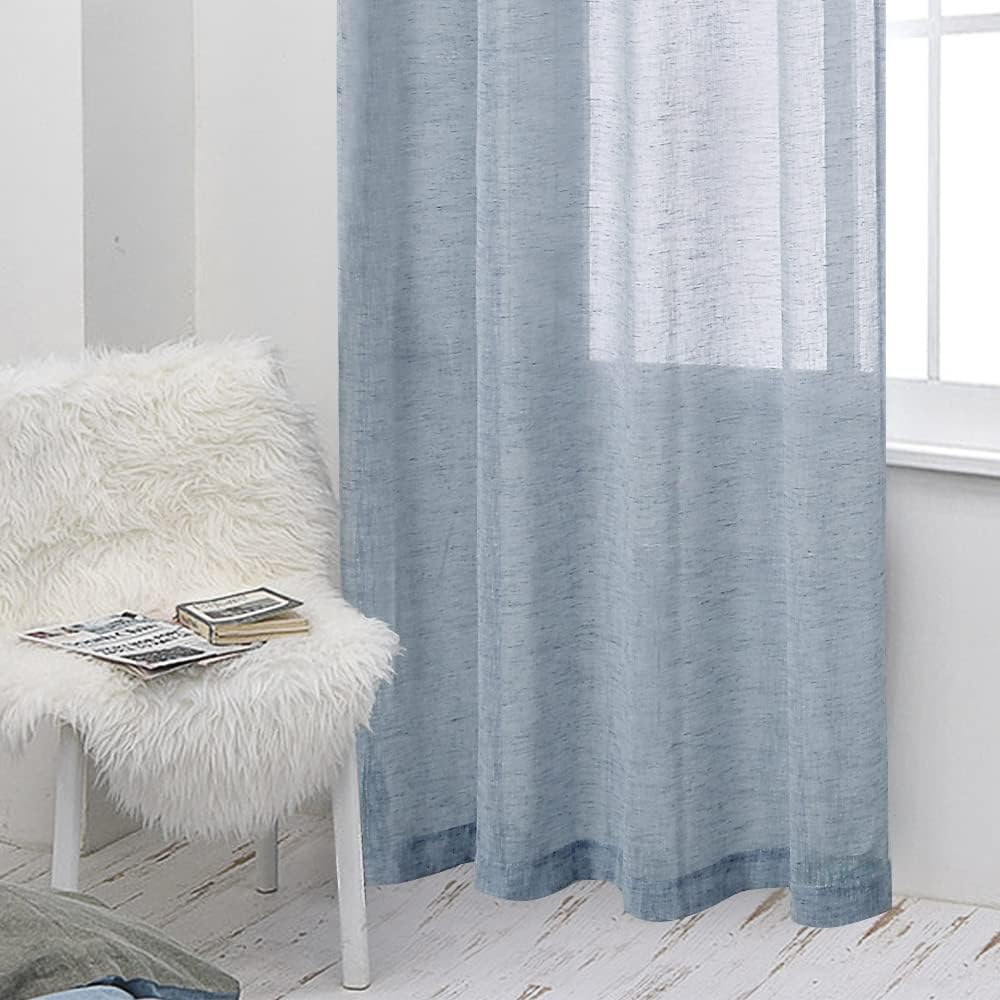 BONZER Cortinas traslúcidas de lino de arpillera para sala de estar, cortinas traslúcidas con ojales en la parte superior, 63 pulgadas de largo,