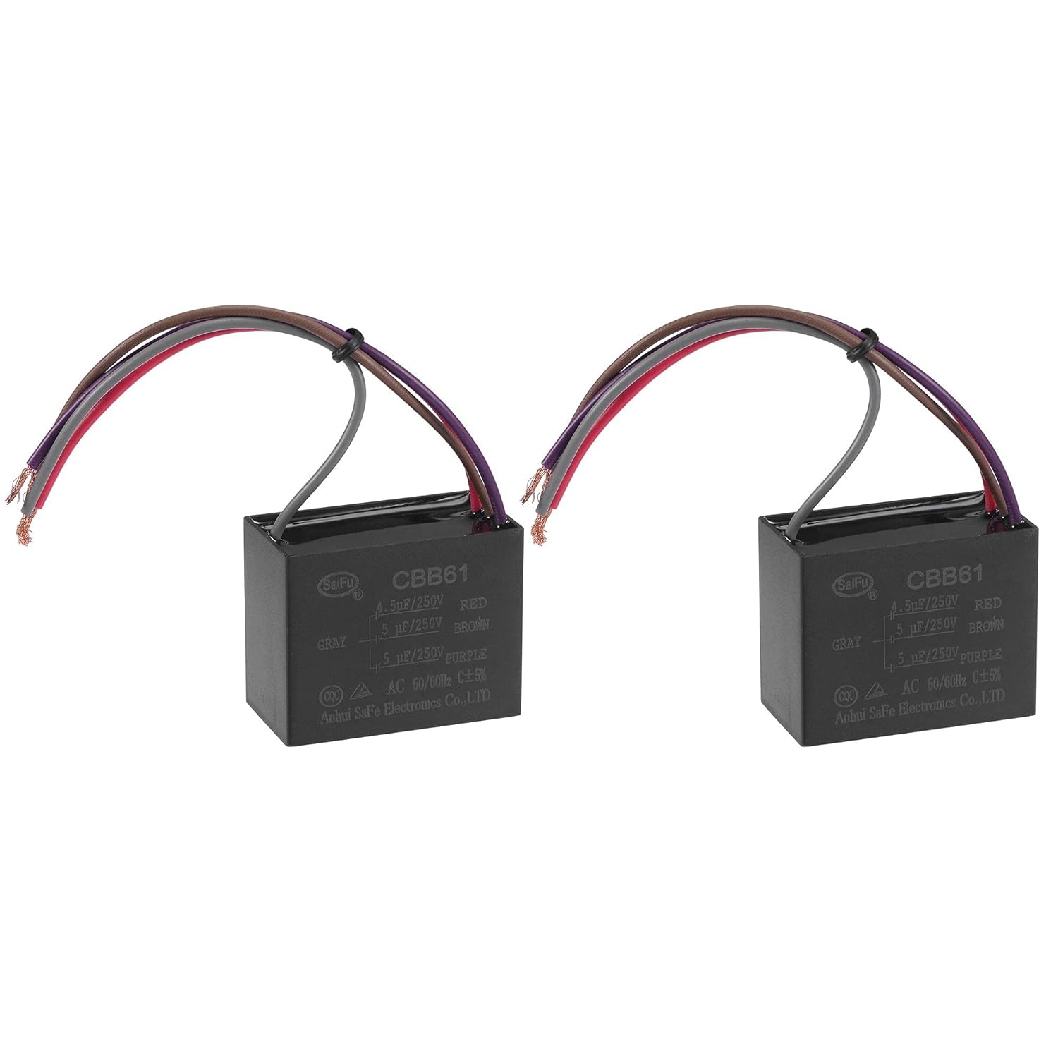 uxcell Condensador de ventilador de techo CBB61 4.555uF 250V AC 4 alambres condensador de película de polipropileno metalizado 1.890×1.496×1.024 in