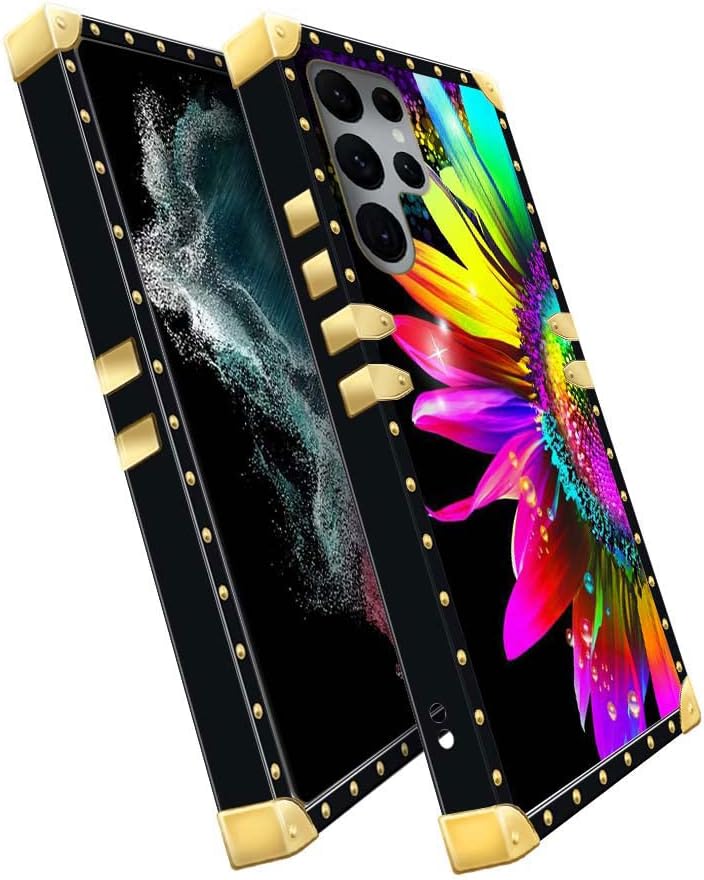 DAIZAG Funda compatible con Samsung Galaxy S23 Ultra, hermosa decoración de metal cuadrado de girasol, suave, delgada, antiarañazos, a prueba de