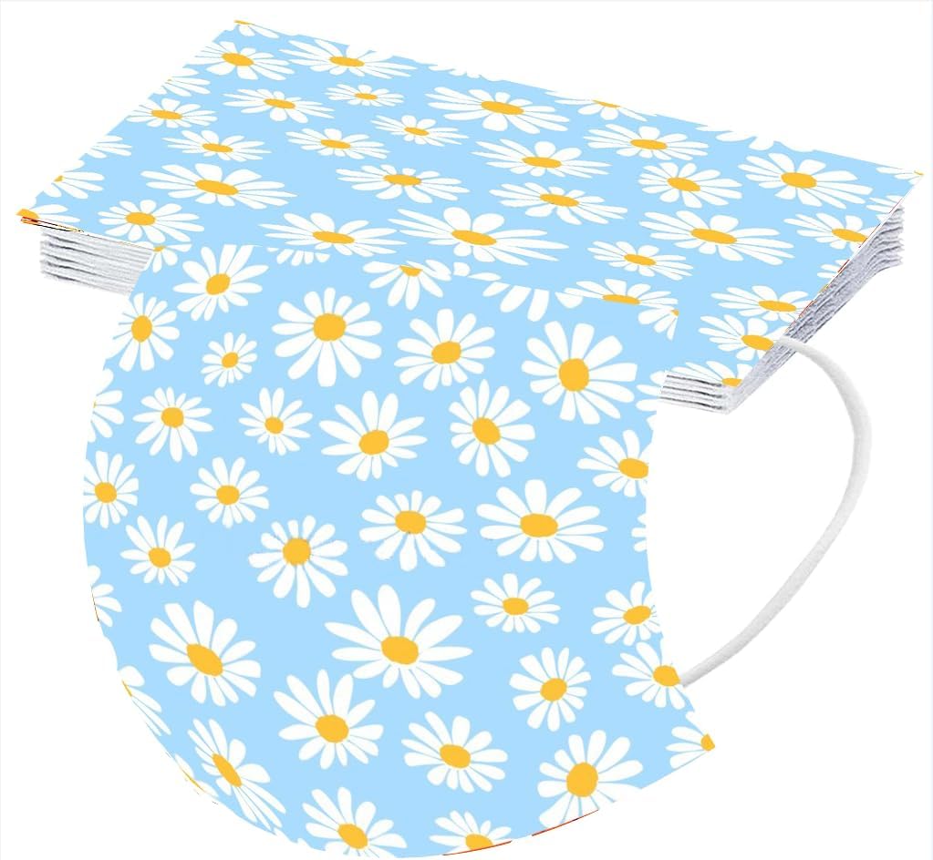50 cubrebocas desechables con estampado floral de primavera con diseños para adultos, 3 capas con alambre para la nariz