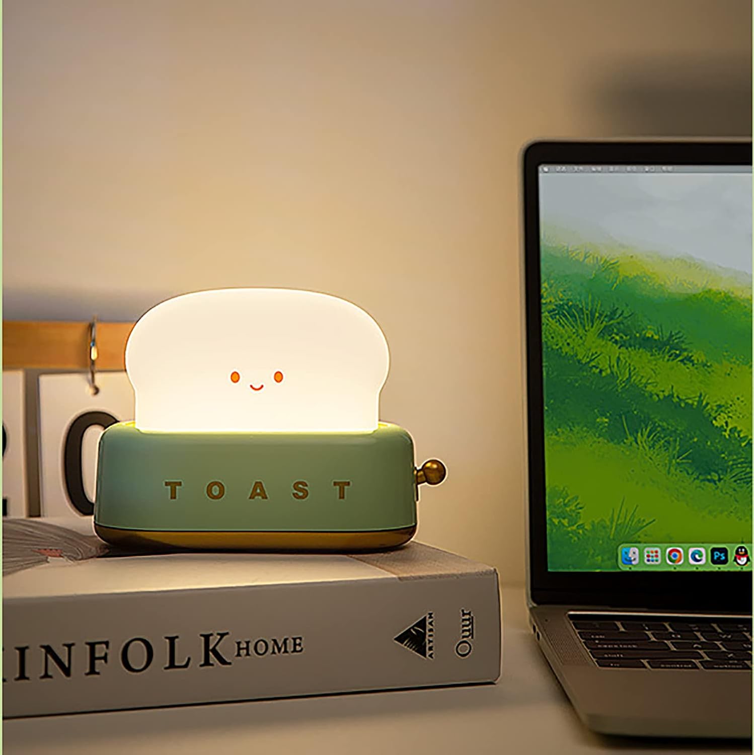 Bonita lámpara de tostadora para decoración de escritorio, pequeña luz LED regulable para tostadas y pan, luz nocturna recargable, luz portátil con
