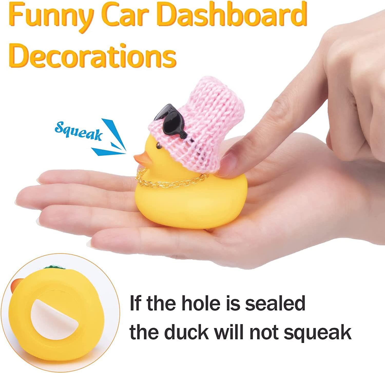 wonuu Pato de goma para automóvil, decoración de pato amarillo con sombrero de sol, collar, gafas de sol para decoración de tablero de automóvil,