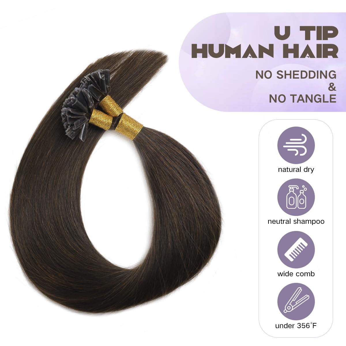 Sindra Puntas de extensiones de uñas, cabello humano real, color marrón oscuro, 18 pulgadas, 50 hebras, 1.76 oz, queratina en U, extensiones de
