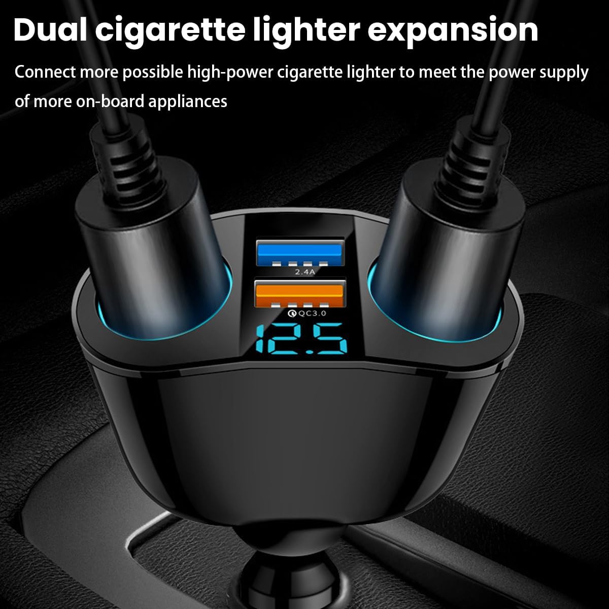 Cigarette Lighter Splitter, USB 2.4A & QC3.0 Type C with 2 Socket Cigarette Lighter Adapter, 12V24V 120W Car Charger Splitter for GPS Dash Cam