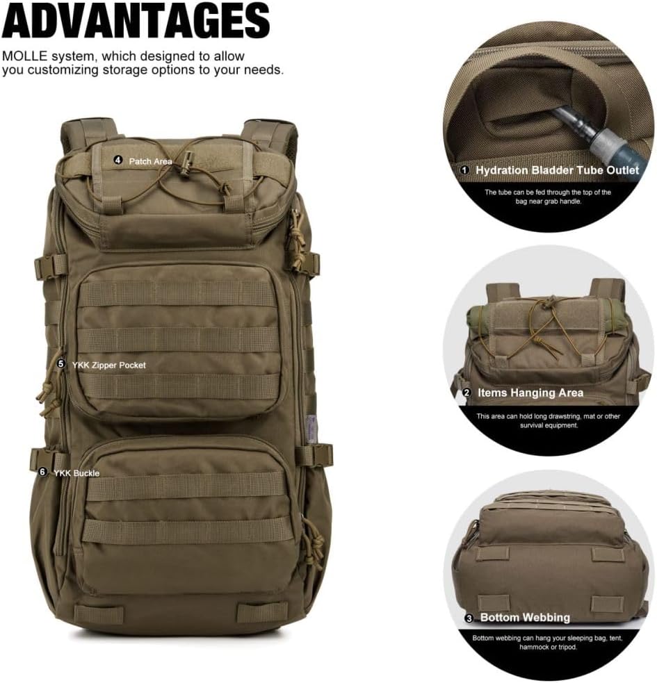 Mardingtop Tactical Backpacks Molle Hiking daypacks for Motorcycle Camping Hiking Military Traveling,25L Backpack