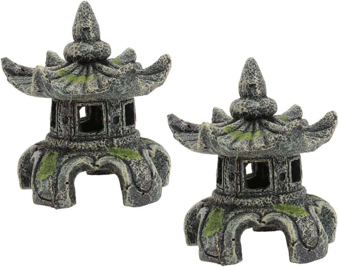 Yardwe Terrarios de vidrio pequeños para plantas, decoraciones asiáticas, linternas japonesas, estatua de pagoda asiática, casa de muñecas, pagoda,