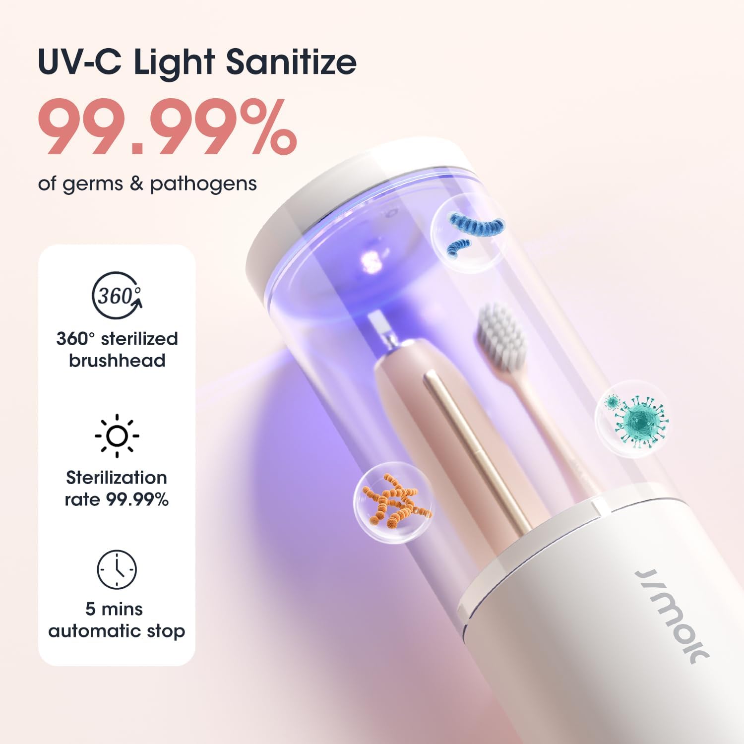 Cepillo de dientes eléctrico sónico con estuche de limpieza mejorado, 1 carga para 90 días de uso (incluye adaptador de pared), juego de cepillos de