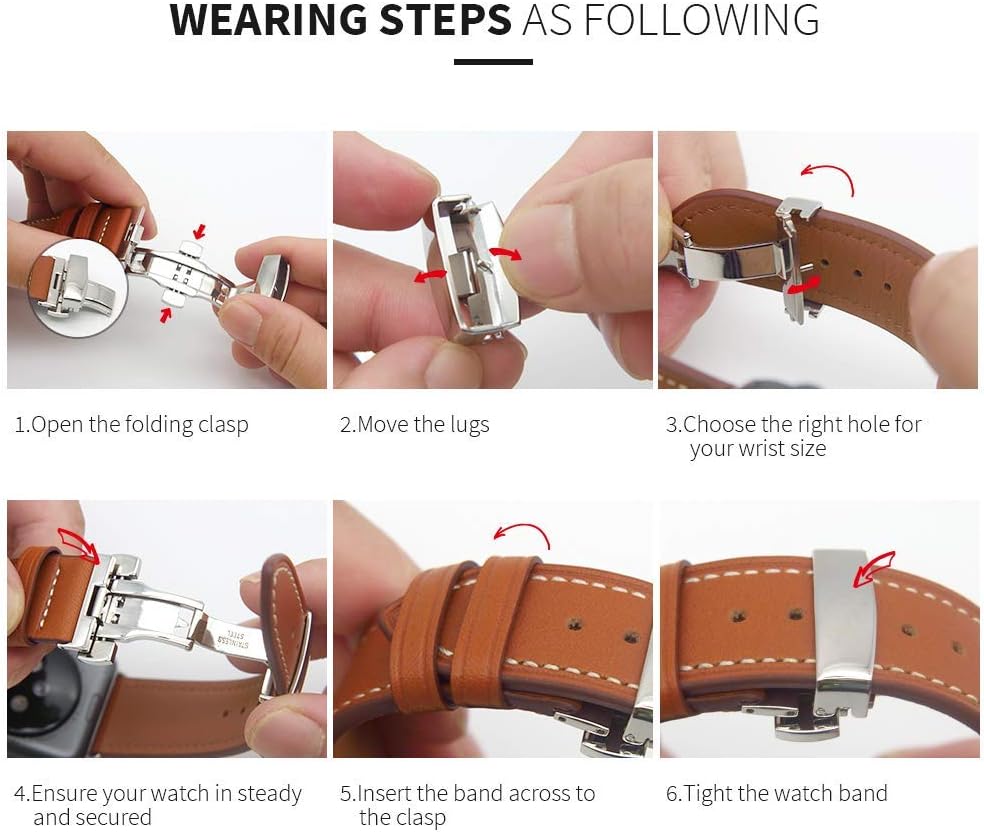 Soft Leather Band For Apple Watch Band 40mm 41mm 44mm 45mm 49mm Ultra 38mm 42mm,Metal Butterfly Buckle Leather Replacement Band for iWatch Series 8