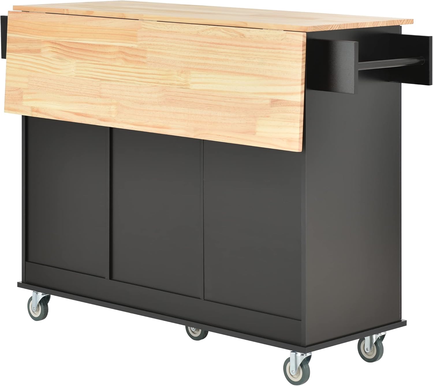 Tomkate Isla de cocina móvil rodante de 52.7 pulgadas con hoja caída, carrito de isla de cocina con ruedas con 3 cajones y armario de