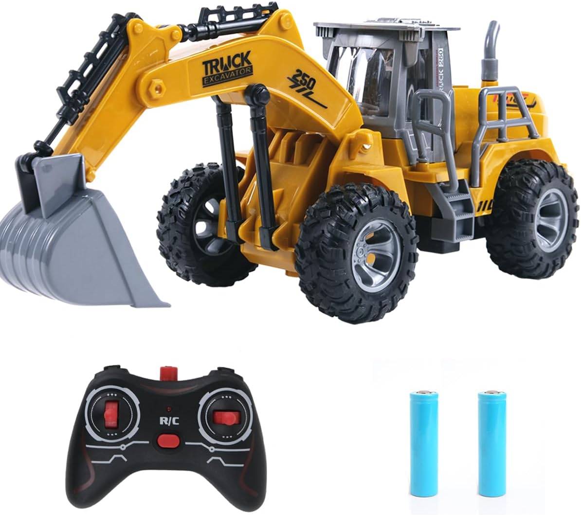 Excavadora Rc funcional de 5 canales, vehículos de construcción a control remoto con luces, excavadora de control remoto para niños de 4 a 7 años,