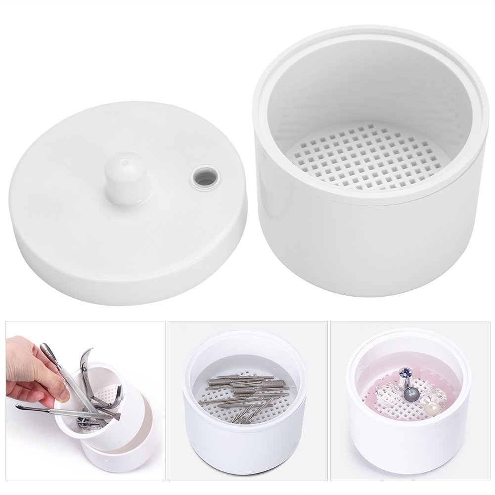 Caja de esterilización, caja de desinfección de forma redonda portátil con tapa para limpiar herramientas de arte de uñas de metal, accesorios de