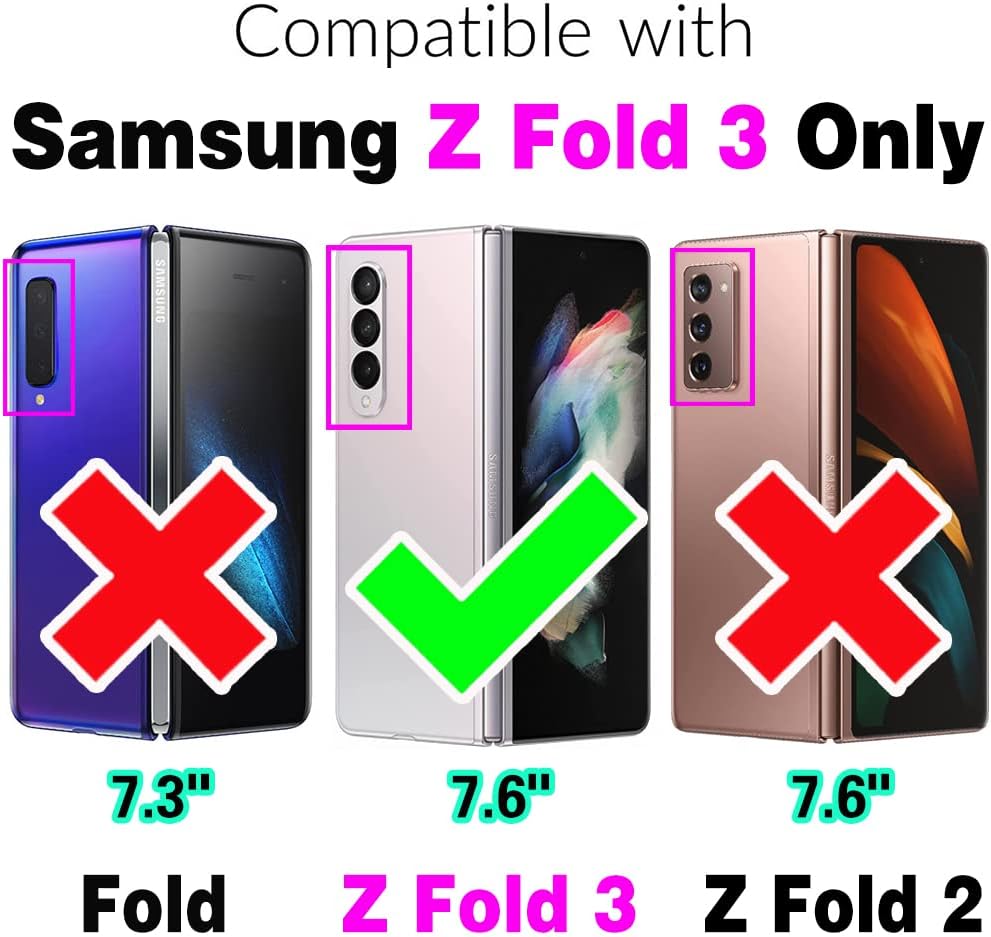 Asuwish Compatible con Samsung Galaxy Z Fold 3 5G 2021 Funda tipo cartera y correa para la muñeca, soporte para tarjetas de crédito, soporte a