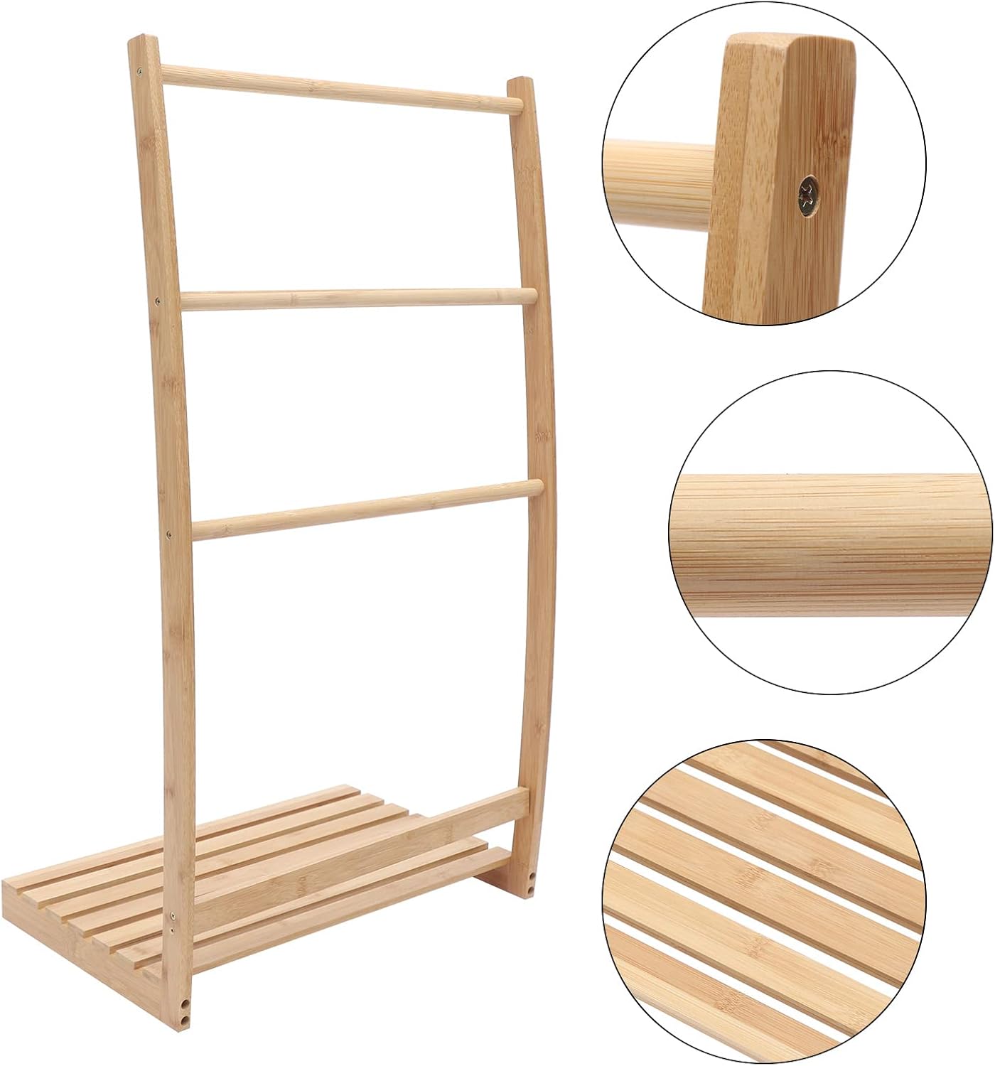 Toallero de bambú, 3 capas de perchas de ropa para el hogar, toallero independiente para suelo de baño, sostiene toallas de baño y toallas de mano,