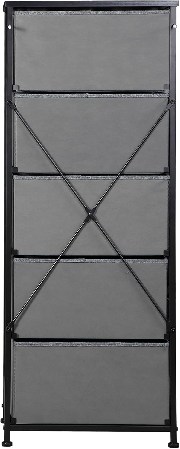 SUPER DEAL Cómoda de tela para dormitorio de 46 pulgadas de alto, cómoda de almacenamiento vertical con 5 cajones de almacenamiento, parte superior