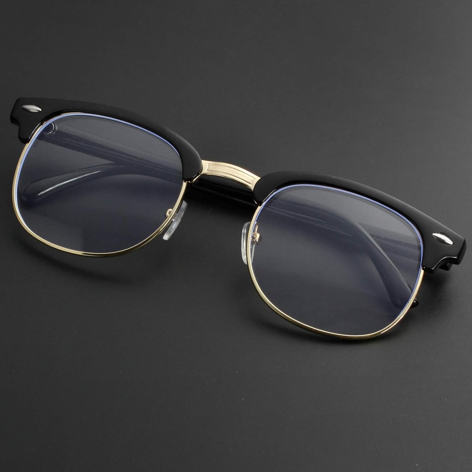 Lentes de bloqueo de luz azul para mujeres y hombres, clásicos, semi sin montura, falsos nerd anti rayos azules para computadora