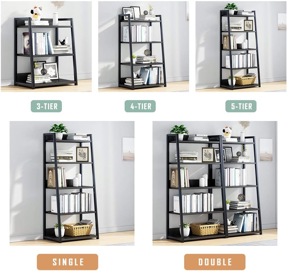 IOTXY Estantería abierta de 5 niveles, soporte de exhibición de acero y madera, estantería de pie de 19.7 in de ancho, color negro