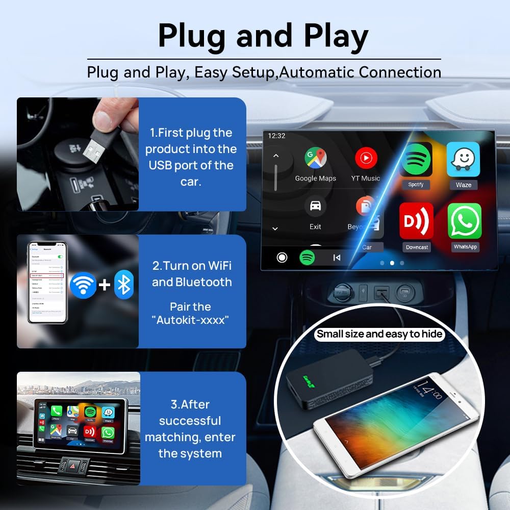 Carlinkit Adaptador CarPlay 2Air 5.0, 2-Dual-Convertir CarPlay con cable a Android Auto inalámbrico y con cable a inalámbrico, para CarPlay con