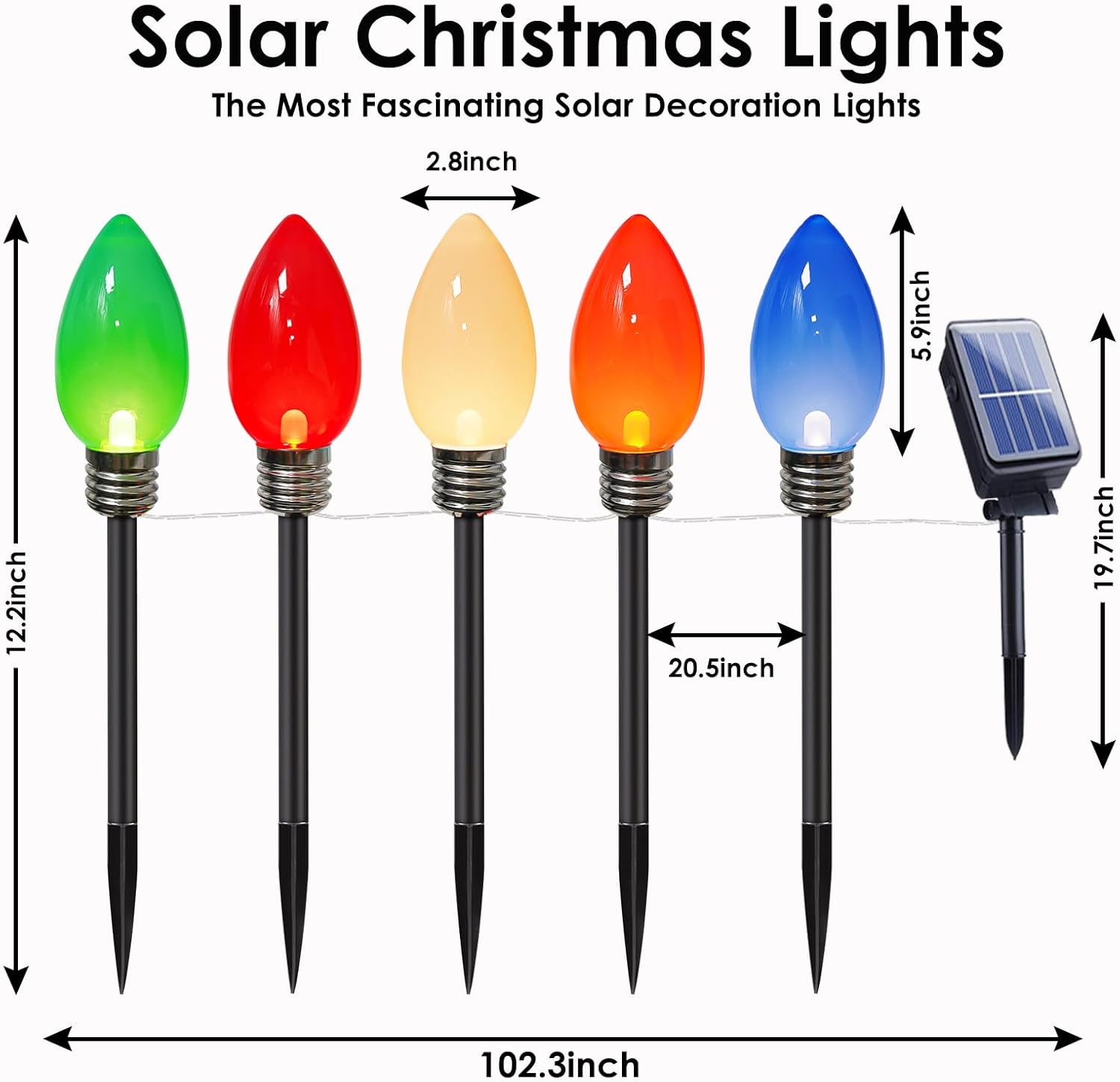 Paquete de 10 luces solares de Navidad C9 jumbo, 2023, más recientes decoraciones de Navidad al aire libre, bombillas multicolores más grandes,