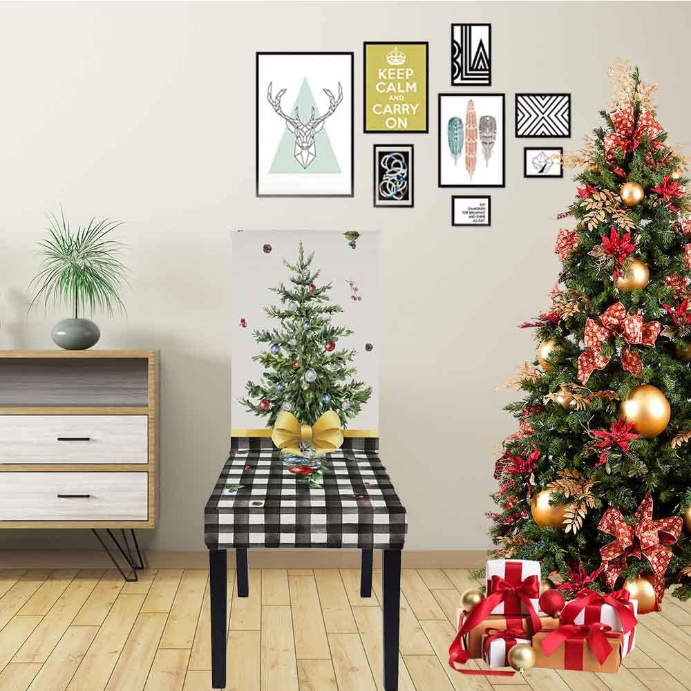 Juego de 4 fundas para sillas de comedor de Navidad, fundas elásticas para sillas Parsons, diseño de árbol de Navidad a cuadros, decoración de