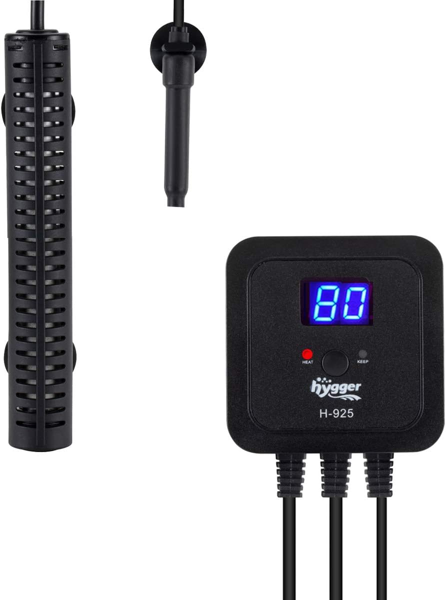 hygger Calentador de acuario de 200 vatios con controlador de temperatura digital LED, calentador de agua sumergible para acuarios de agua dulce y