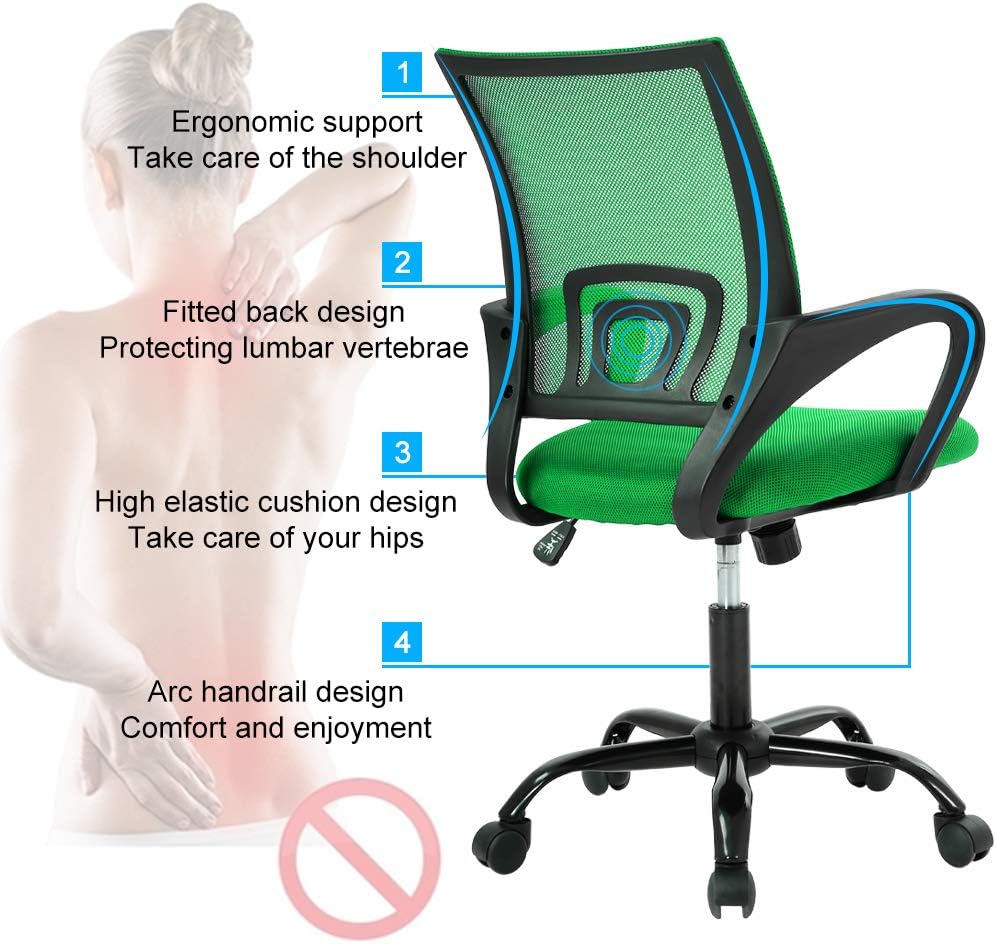 Silla de oficina ergonómica, silla de oficina en casa con respaldo medio, silla de oficina de malla con soporte lumbar, silla de computadora