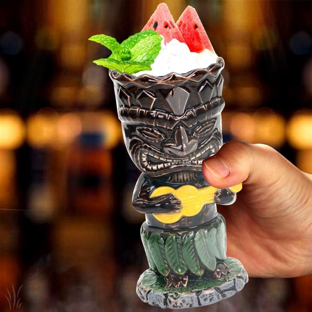 SuproBarware Tiki – Juego de tazas de cóctel de 10.1 fl oz, coloridas tazas de cóctel de cerámica, decoración hawaiana para fiestas exóticas